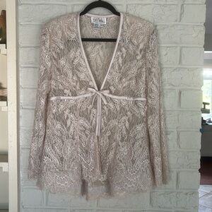 Bob Mackie Vintage Beige and Lace Embellished Evening Jacket Size 12